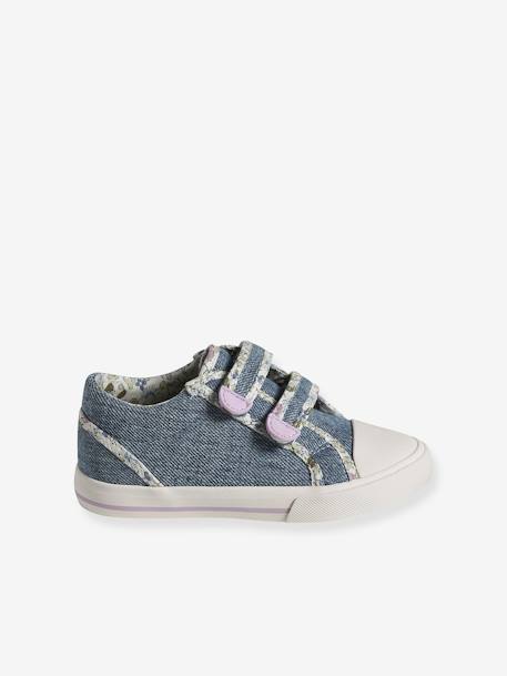 Mädchen Klett-Sneakers, Anziehtrick - hellblau+jeansblau+rosa bedruckt+weiß/gelb geblümt - 9