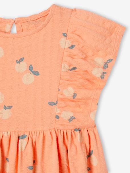 Mädchen Kleid mit Reliefstruktur Oeko-Tex - bonbon rosa+mandarine+wollweiß - 6