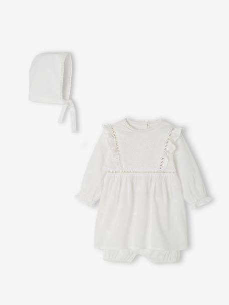 Festliches Baby-Set: Kleid, Spielhose & Mütze - weiß - 5