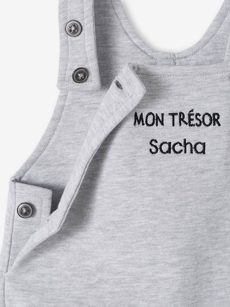 Baby Set MON TRÉSOR: Shirt & Latzhose, personalisierbar Oeko-Tex - grau meliert+karamell - 7
