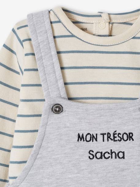 Baby Set MON TRÉSOR: Shirt & Latzhose, personalisierbar Oeko-Tex - grau meliert+karamell - 5