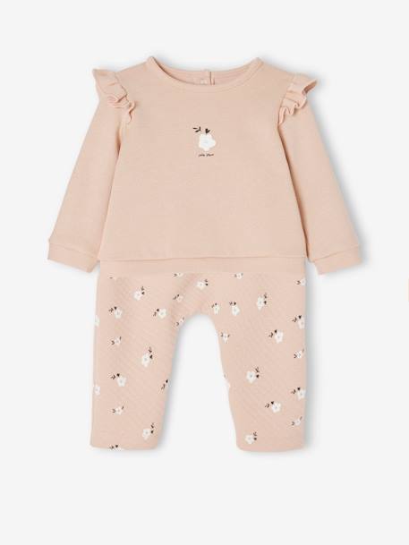 Baby-Set: Sweatshirt & Hose - grau meliert+rosa nude+tonfarben+wollweiß - 7