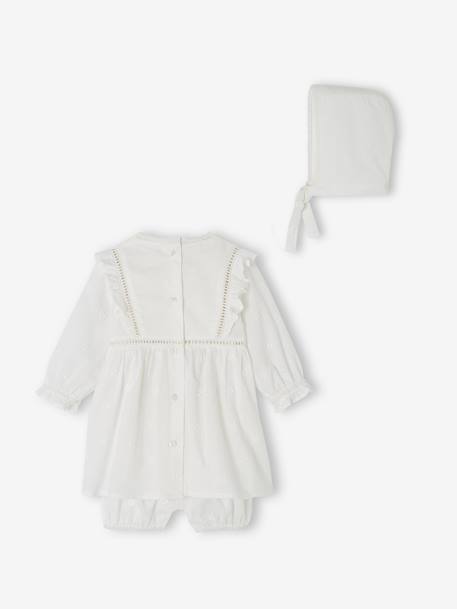 Festliches Baby-Set: Kleid, Spielhose & Mütze - weiß - 2