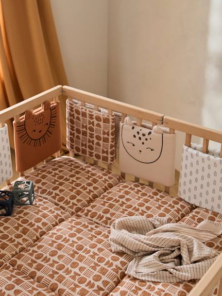 Baby Bettumrandung/Laufgitter-Polster ETHNIC mit Recycling-Polyester - beige bedruckt - 2