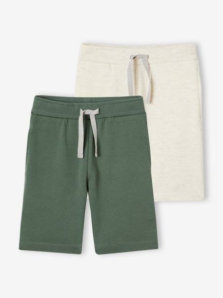 2er-Pack Jungen Sweat-Shorts BASIC Oeko-Tex - grün+hellbeige meliert+nachtblau+blau+rot+nachtblau+schwarz+grau meliert - 1