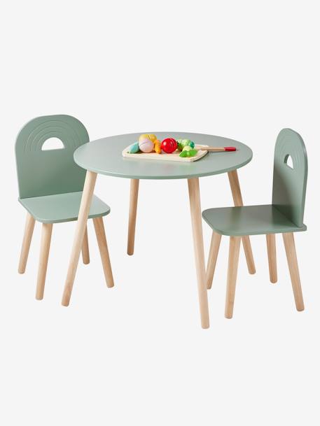 Kinderzimmer-Set: Tisch & 2 Stühle REGENBOGEN - salbeigrün - 2