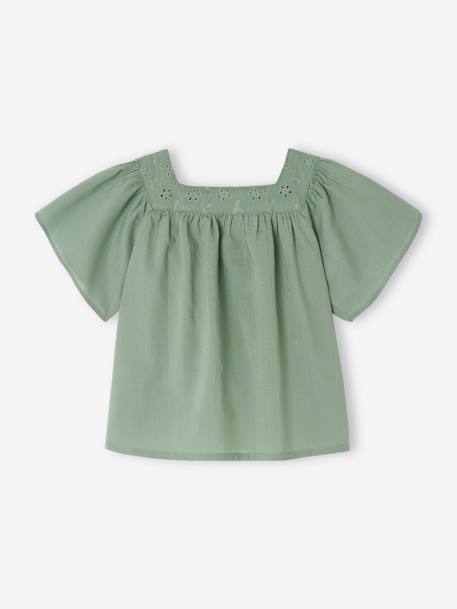 Baby Bluse mit Lochstickerei - salbeigrün+wollweiß - 1