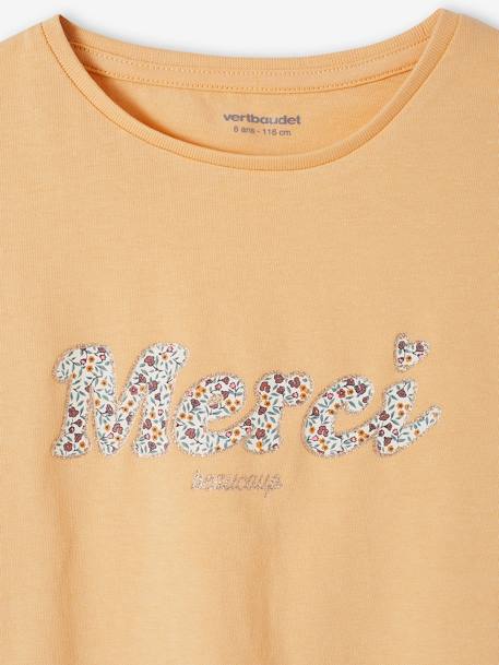 Mädchen T-Shirt, Blumen-Schriftzug Oeko-Tex - hellgelb+himmelblau+marine/tres bien+wollweiß/bonjour - 3