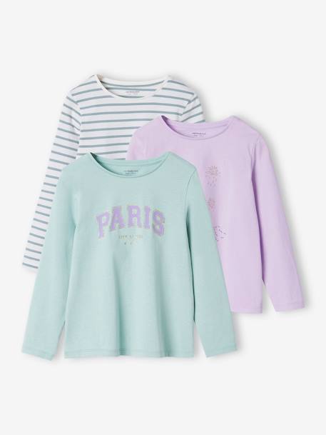 3er-Pack Mädchen Shirts BASIC Oeko-Tex - graublau+mandelgrün+marine+pack weiß - 1