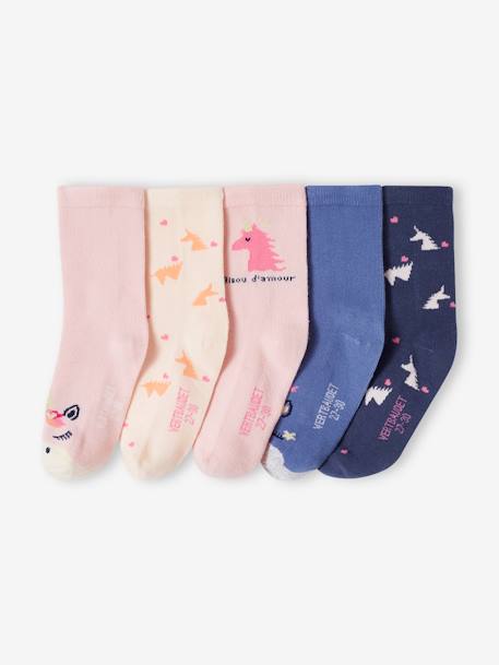5er-Pack Mädchen Socken mit Einhorn und Herzen Oeko-Tex - rosa - 1