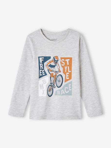 Jungen Shirt mit Print, Recycling-Baumwolle - grau meliert+himmelblau - 1