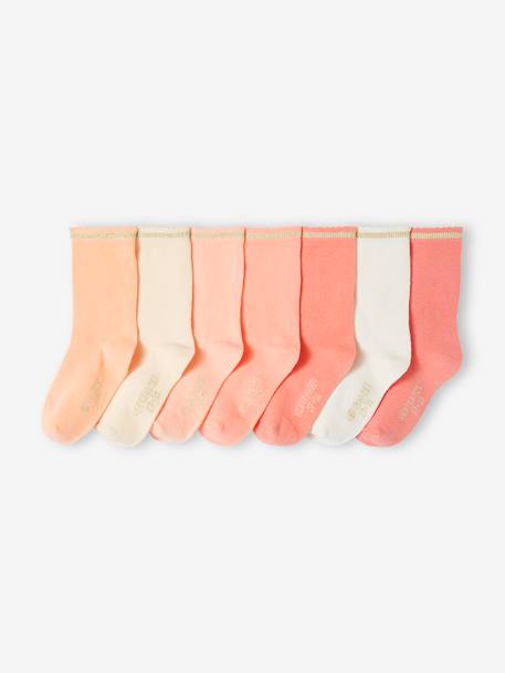 7er-Pack Mädchen Socken, Glitzerstreifen BASIC Oeko-Tex - aprikose+pack ziegel+rosa - 1