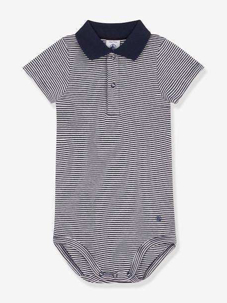 Baby Kurzarm-Body mit Polokragen PETIT BATEAU - blau - 1