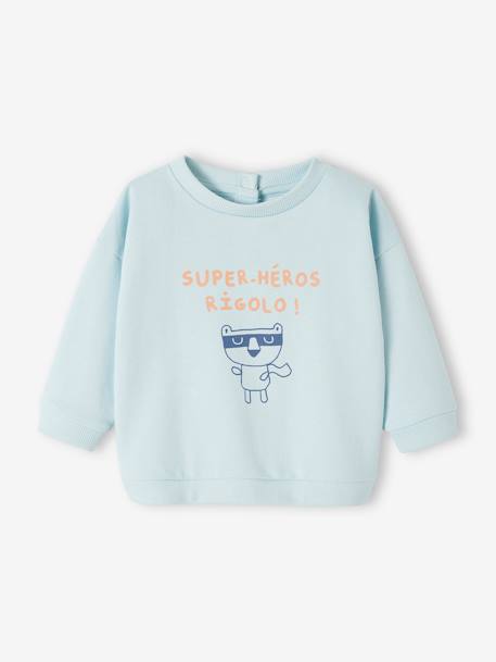 Baby Sweatshirt SUPER-HÉROS RIGOLO, personalisierbar Oeko-Tex - himmelblau+pekannüsse - 1