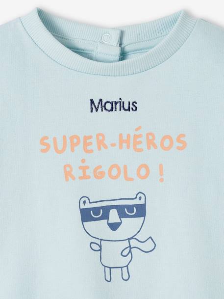 Baby Sweatshirt SUPER-HÉROS RIGOLO, personalisierbar Oeko-Tex - himmelblau+pekannüsse - 4