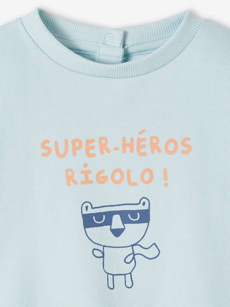 Baby Sweatshirt SUPER-HÉROS RIGOLO, personalisierbar Oeko-Tex - himmelblau+pekannüsse - 3
