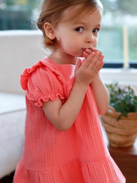 Baby Kleid aus Musselin - koralle+vanille - 1