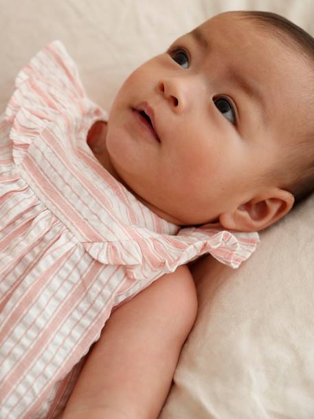 Baby Kleid aus gestreiftem Seersucker - rosa - 2