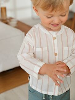 Babymode-Hemden & Blusen-Gestreiftes Baby Hemd mit Stehkragen, Musselin