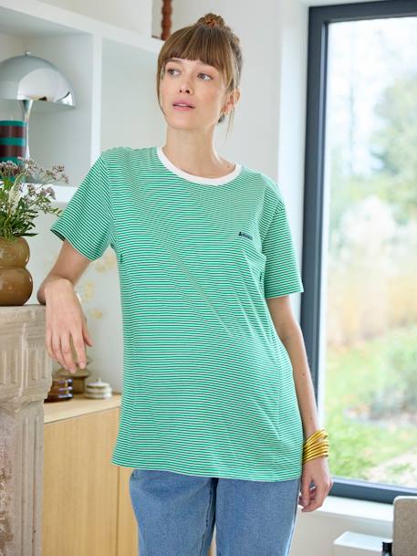 T-Shirt aus Baumwolle, Schwangerschaft & Stillzeit, personalisierbar Oeko-Tex - grün+rot gestreift - 4