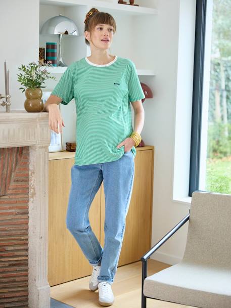 T-Shirt aus Baumwolle, Schwangerschaft & Stillzeit, personalisierbar Oeko-Tex - grün+marine gestreift+rot gestreift - 1
