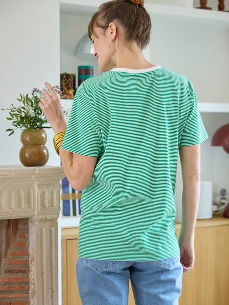 T-Shirt aus Baumwolle, Schwangerschaft & Stillzeit, personalisierbar Oeko-Tex - grün+rot gestreift - 3