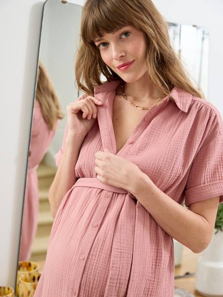 Kurzes Blusenkleid aus Musselin für Schwangerschaft & Stillzeit - altrosa - 3