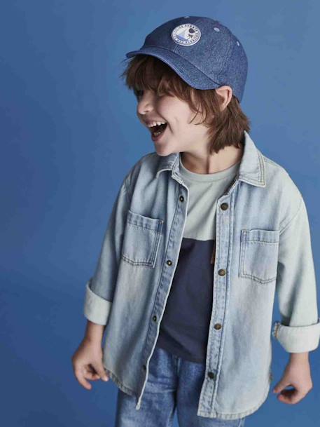 Jungen Jeanshemd, personalisierbar - bleached+blue stone+schwarz denim - 1