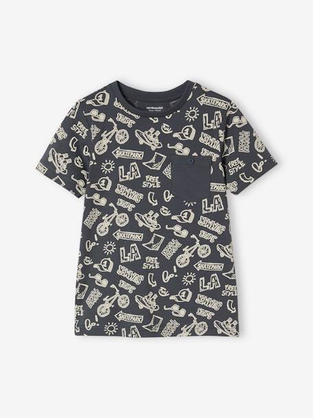 Jungen T-Shirt, Print und Brusttasche Oeko-Tex - anthrazit+braun+dunkelblau+moosgrün+pekannuss+weiß meliert+ziegel - 1