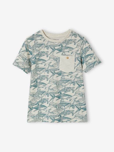 Jungen T-Shirt, Print und Brusttasche Oeko-Tex - anthrazit+braun+dunkelblau+moosgrün+pekannuss+weiß meliert+ziegel - 16