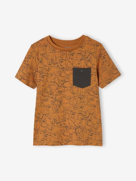 Jungen T-Shirt, Print und Brusttasche Oeko-Tex - anthrazit+braun+dunkelblau+moosgrün+pekannuss+weiß meliert+ziegel - 13