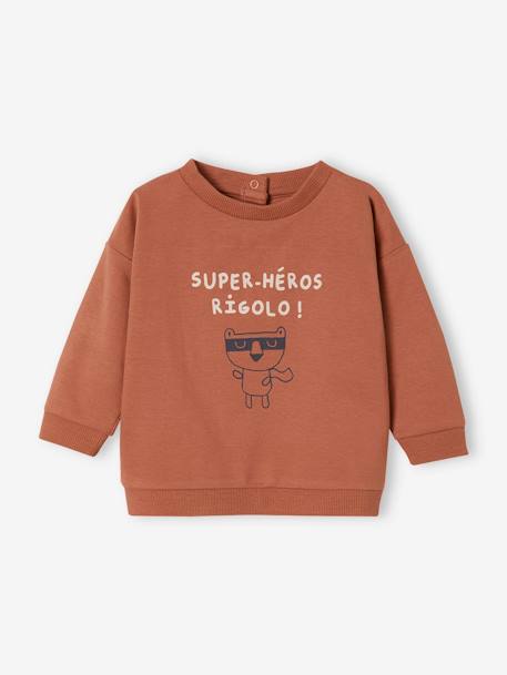 Baby Sweatshirt SUPER-HÉROS RIGOLO, personalisierbar Oeko-Tex - himmelblau+pekannüsse - 7