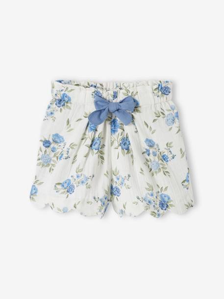 Mädchen Shorts mit Bogenkante, Musselin - blau+blau bedruckt+koralle+rosa nude - 4