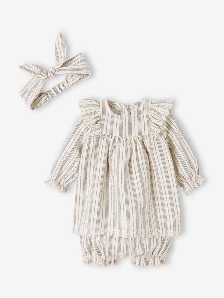 Mädchen Baby-Set: Kleid, Shorts & Haarband - wollweiß - 2