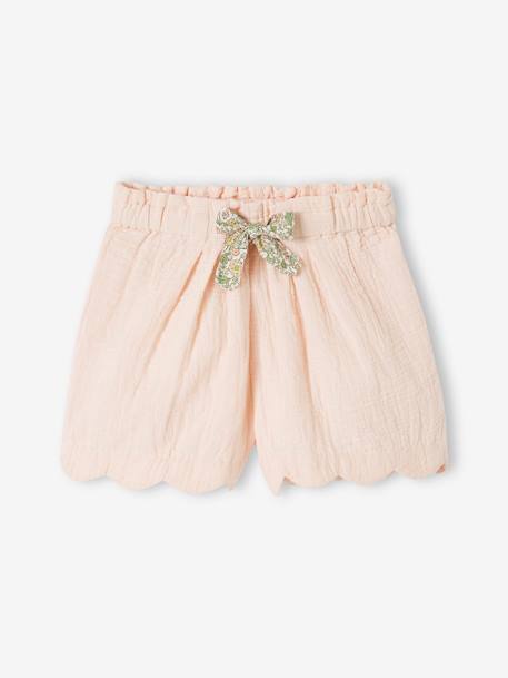 Mädchen Shorts mit Bogenkante, Musselin - blau bedruckt+koralle+rosa nude - 8