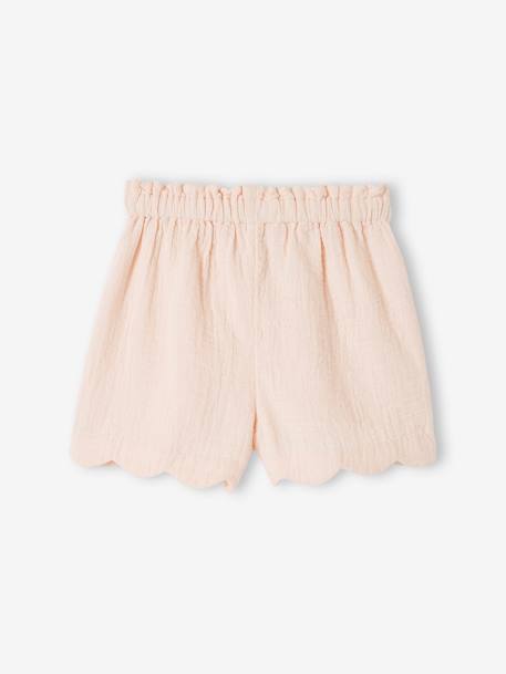 Mädchen Shorts mit Bogenkante, Musselin - blau bedruckt+koralle+rosa nude - 9