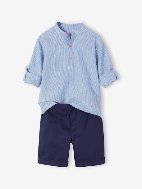 Festliches Jungen-Set: Hemd & Shorts - blau gestreift - 2