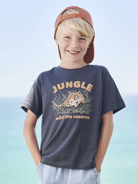 Jungen T-Shirt mit Tierprint, Recycling-Baumwolle - anthrazit+graublau+wollweiß - 1