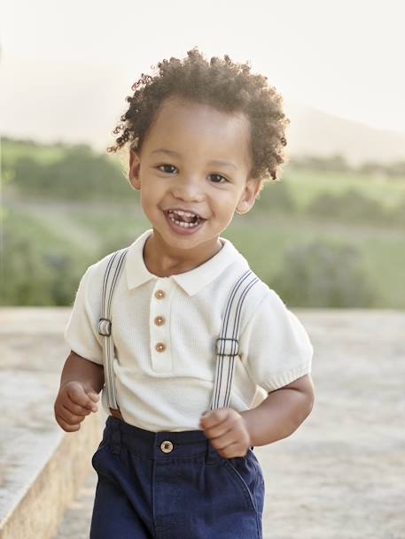 Baby Poloshirt aus Strick Oeko-Tex - wollweiß - 1