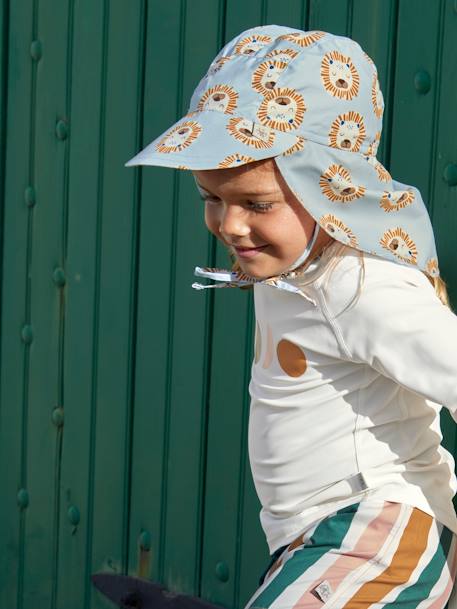 Kinder UV-Sonnenhut LÄSSIG mit Nackenschutz - blau+blau bedruckt+mehrfarbig+ocker+rosa+weiß+weiß bedruckt - 5