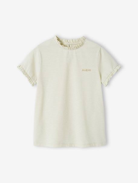 Mädchen T-Shirt mit Glanzstreifen, personalisierbar - marine+wollweiß - 7