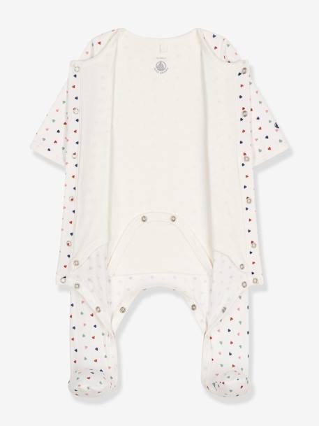 2-in-1-Strampler mit Body PETIT BATEAU, Herzen - weiß bedruckt - 2