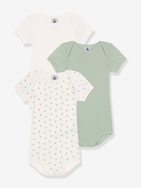 3er-Pack Baby Kurzarm-Bodys PETIT BATEAU - mandelgrün - 1