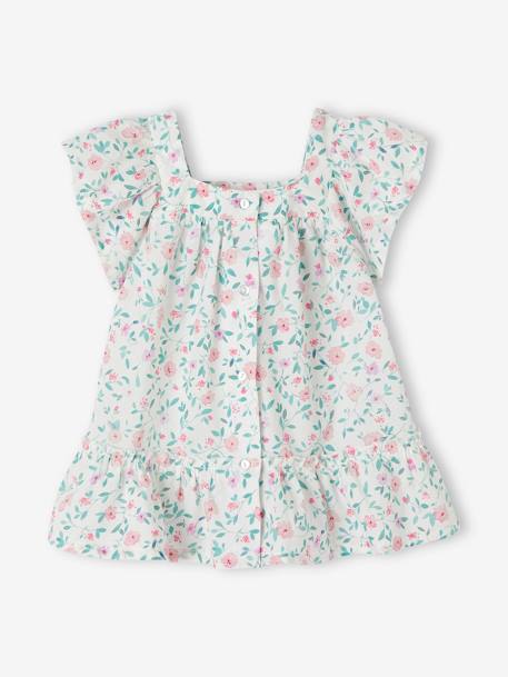 Geblümtes Baby Kleid mit Schmetterlingsärmeln - wollweiß - 2