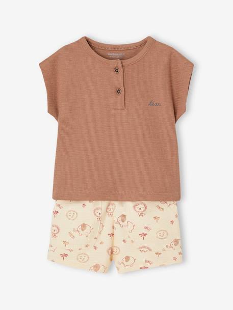 Baby-Set: Henley-Shirt & Shorts, personalisierbar Oeko-Tex - mokka - 7