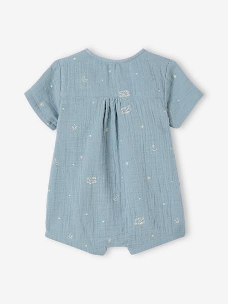 Kurzer Baby Schlafanzug, personalisierbar Oeko-Tex - graublau+wollweiß - 3