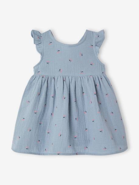 Baby-Set aus Musselin: Kleid & Sonnenhut - blau chambray - 2