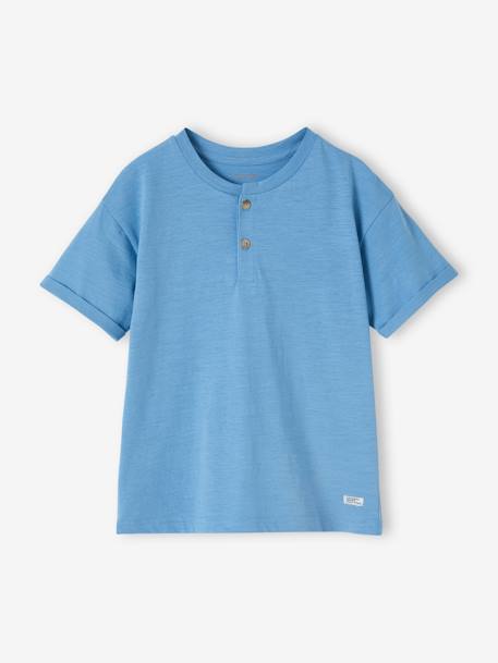 Jungen Henley-Shirt mit Recycling-Baumwolle BASIC, personalisierbar - azurblau+wollweiß - 1