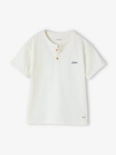 Jungen Henley-Shirt mit Recycling-Baumwolle BASIC, personalisierbar - azurblau+wollweiß - 8