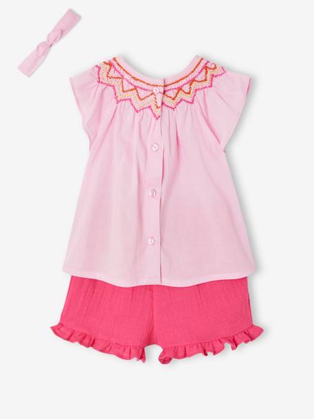 Mädchen Baby-Set: Bluse, Shorts & Haarband - rosa - 7